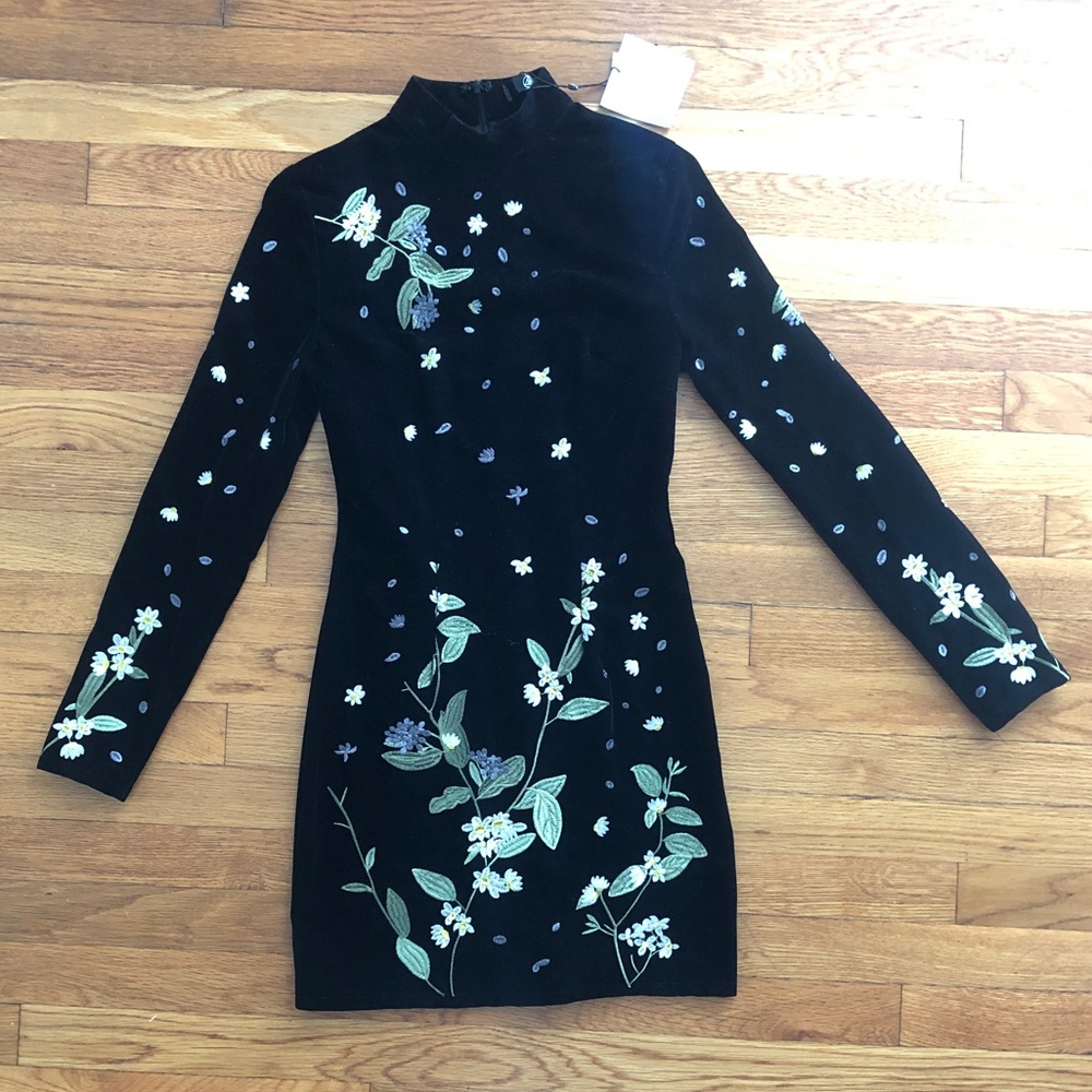 Velvet embroidered bodycon dress